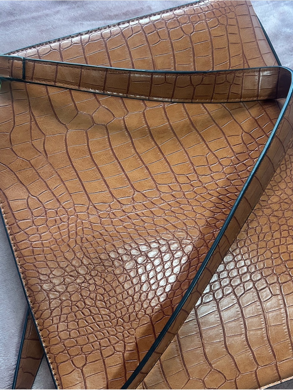 Men's Brown Croc-Embossed Leather Tote Bag - Unbranded